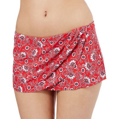 Red floral print skirt bikini bottoms